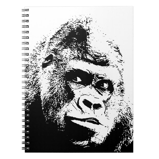 Caderno Espiral Gorila Pop Art Preto e Branco (Frente)