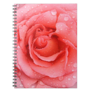 Caderno Espiral Gotas de água de rosa vermelha romântica