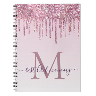 Caderno Espiral Gotas De Rosa De Monograma Elegante Para A Mãe