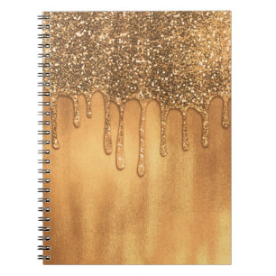Caderno Espiral Gotejando em Glitter de Mel Dourado Lindas Gotas