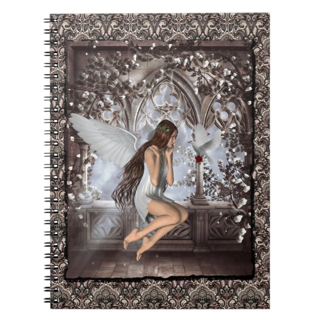 Caderno Espiral Gothic Angel e sua pomba (Frente)