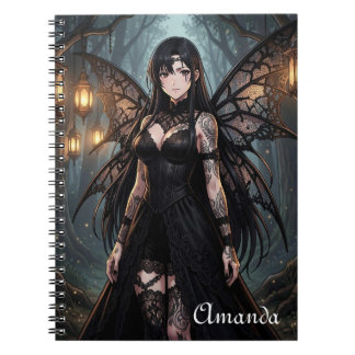 Caderno Espiral Gothic Anime Fairy Girl in Enchanted Forest