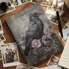 Caderno Espiral Gothic Raven with Roses Dark Photo Notebook