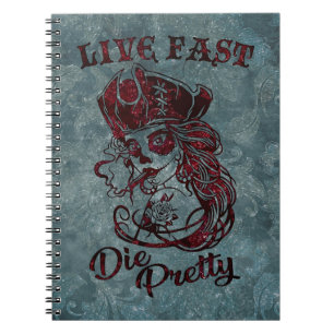 Caderno Espiral Gótica Pirata Skull Mulher Viva Fast Die Bonito