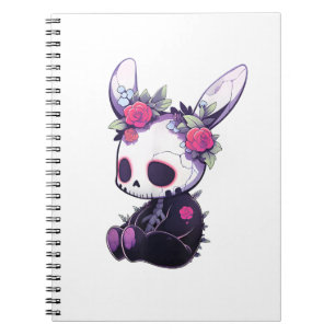 Caderno Espiral Gótico Coelhinha Gótica Fita E-Girl Coelho Kawaii