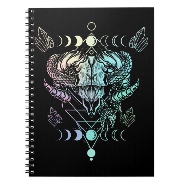 Caderno Espiral Gótico de Lua de Crescente oculto Cobra Wicca (Frente)
