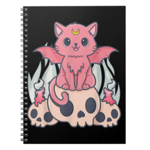 Caderno Espiral Gótico Kawaii Pastel Gato e Crânio de Demônio Cére