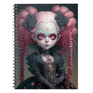 Caderno Espiral Gótico Menina Rosa Negra Cachorra Negra