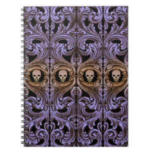 Caderno Espiral Gótico - Ornamento Roxo Com Crânio