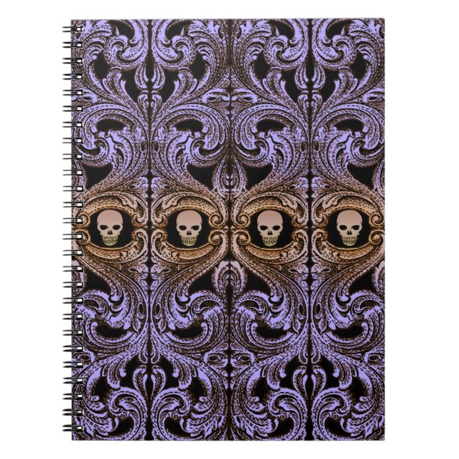 Caderno Espiral Gótico - Ornamento Roxo Com Crânio (Frente)