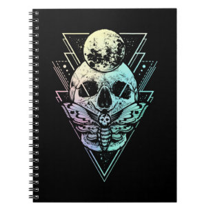 Caderno Espiral Gótico Pastel Moon Skull Gótica Crescente Wicca Mo