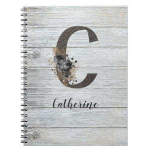 Caderno Espiral Gótico preto Elegante monograma moderno Rosa preto