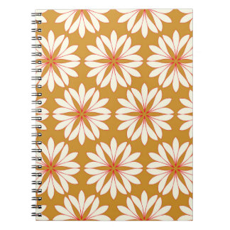 Caderno Espiral Grade floral delineada: ouro, vermelho, marfim