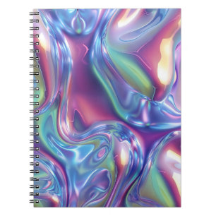 Caderno Espiral Gradiente de Aura de Metal Líquido Holográfico Est