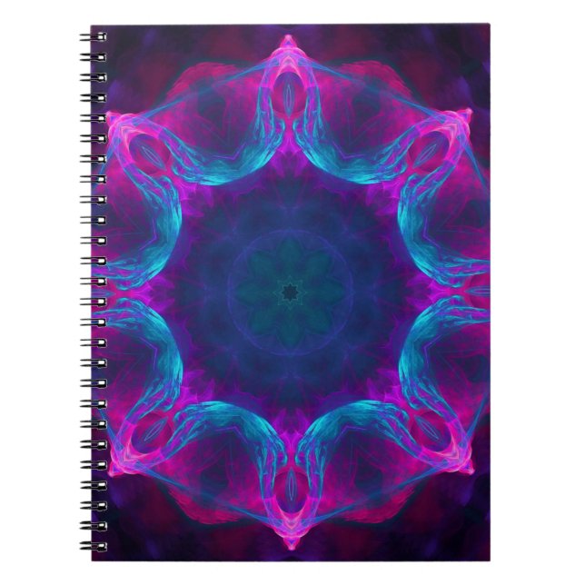 Caderno Espiral Gradiente de Caleidoscópio Escuro e Azul Neon (Frente)