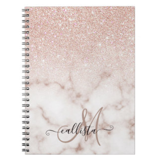 Caderno Espiral Gradiente de mármore branco brilhante Rosa, Dourad