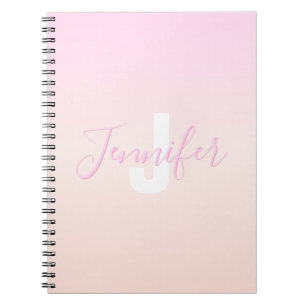 Caderno Espiral Gradiente Ombre Rosa Claro e Pêssego Nome e Monogr