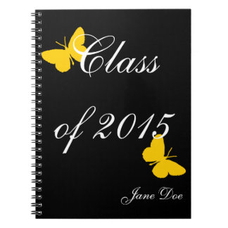 Caderno Espiral Graduação customizável - preto e borboleta do ouro