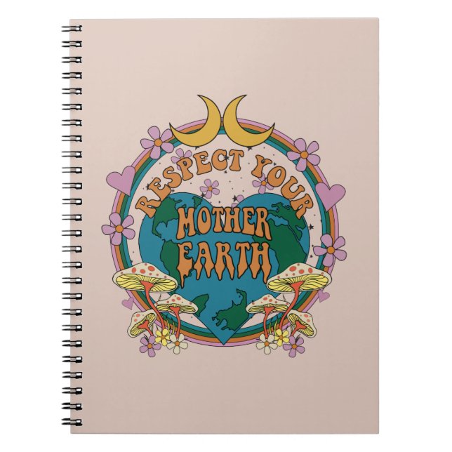 Caderno Espiral Gráfico da Terra-Mãe Retro dos anos 70 (Frente)