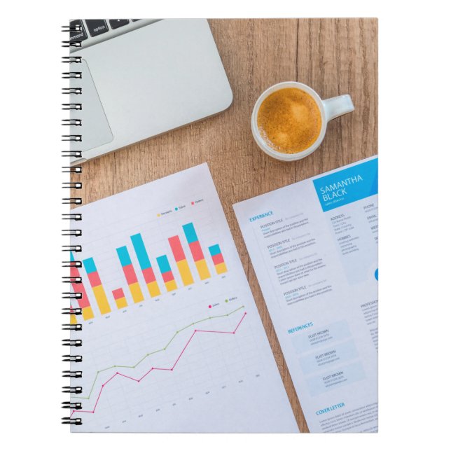 Caderno Espiral Gráfico de dados financeiros (Frente)