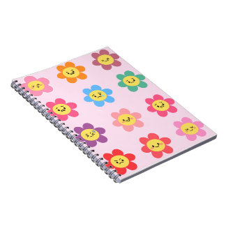 Caderno Espiral Gráfico de Emoções de Flores Kawaii Fofas