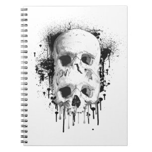 Caderno Espiral Gráfico de respingo de tinta preta Skull Drip