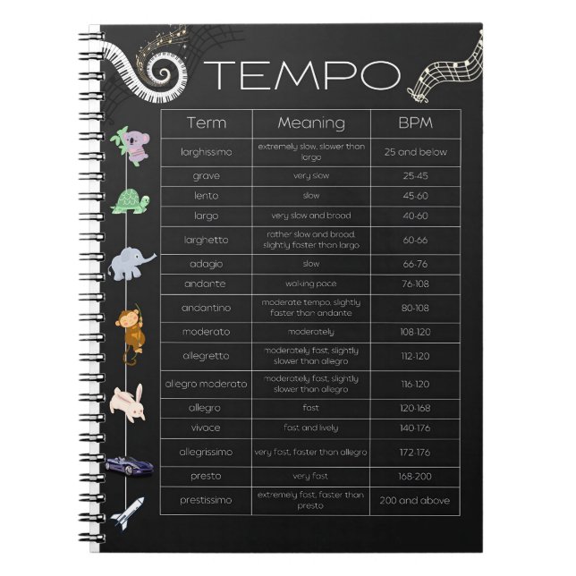 Caderno espiral gráfico de tempo musical (Frente)