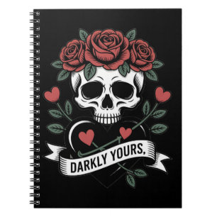 Caderno Espiral Gráfico Sombriamente Seu: Caveira Gótica com Rosas
