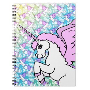 Caderno Espiral Gráfico Unicórnio Cor-de-Rosa e Branco