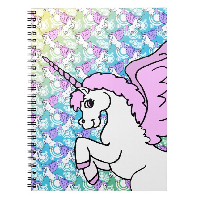 Caderno Espiral Gráfico Unicórnio Cor-de-Rosa e Branco (Frente)