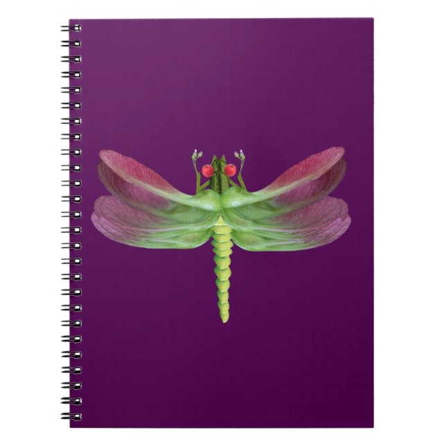 Caderno Espiral Grafismo Botânico de Libélula Pétala Roxa (Frente)