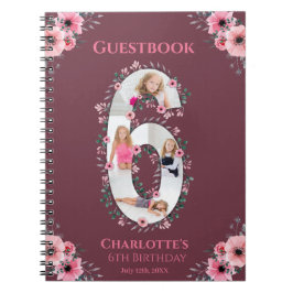 Caderno Espiral Grande 6 Birthday Girl Foto Pink Flower Guest Book