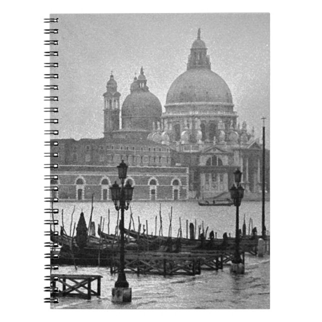 Caderno Espiral Grande Canal Branco Negro Venice Itália Viagem (Frente)