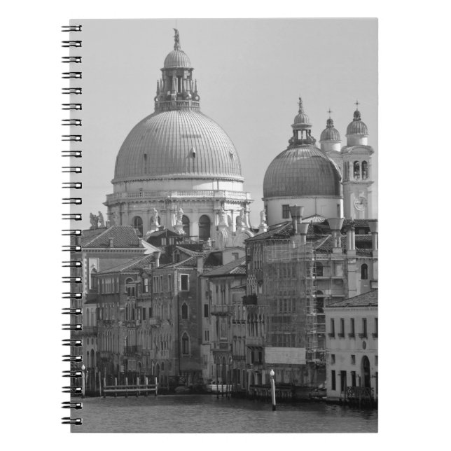 Caderno Espiral Grande Canal Branco Negro Venice Itália Viagem (Frente)