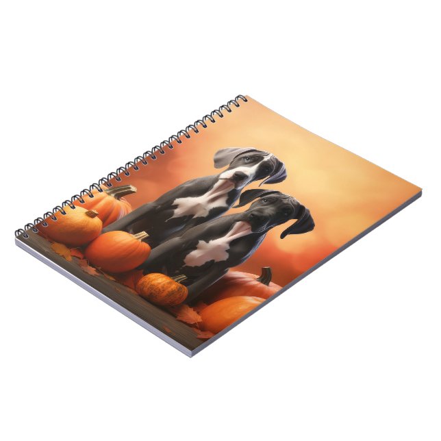 Caderno Espiral Grande Dane Puppy Autumn Delight Pumpkin (Left Side)