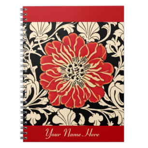 Caderno Espiral Grande Flor Art Nouveau Vermelha 