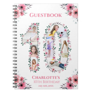 Caderno Espiral Grande Guestbook de Flor Rosa Fotografado de 10 An