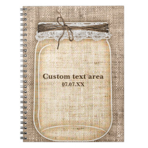 Caderno Espiral Grande Mason Jar com Burlap & Lace Rustic