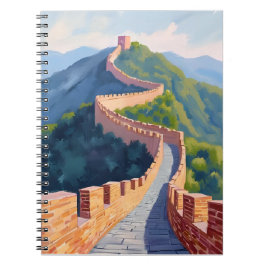 Caderno Espiral Grande Muralha da China Pintura Aquarela