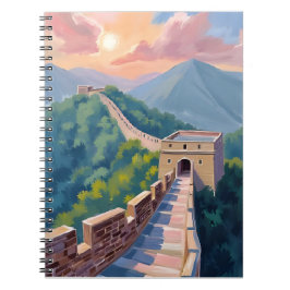 Caderno Espiral Grande Muralha da China | Pintura de Viagem Aquare