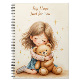 Caderno Espiral Grandes Abraços Menina Fofa Abraçando Urso de Pelú