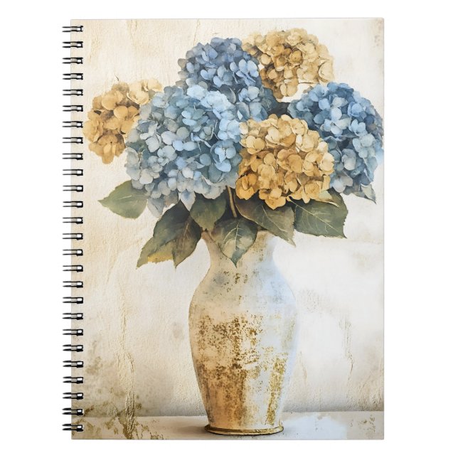 Caderno Espiral Grandes Flores Azuis de Hortênsia (Frente)