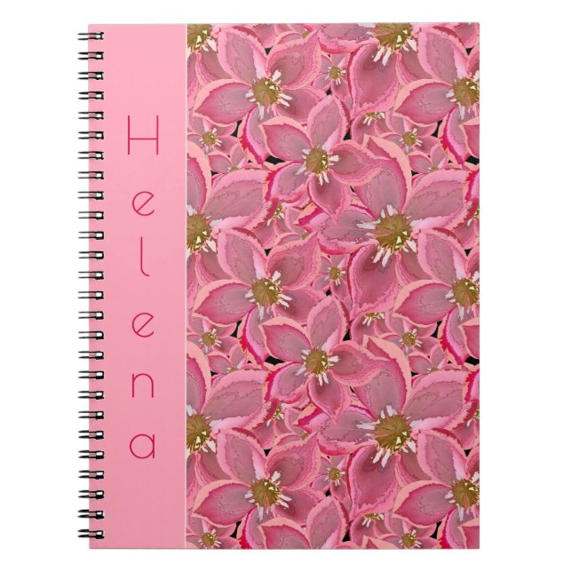 Caderno Espiral Grandes flores rosa. (Frente)