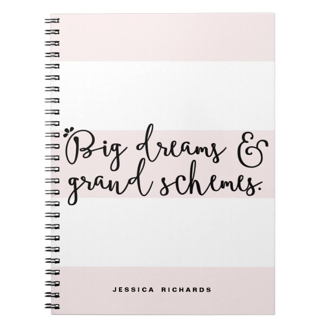 Caderno Espiral Grandes Sonhos e Grandes Esquemas Blush Tiras Rosa (Frente)