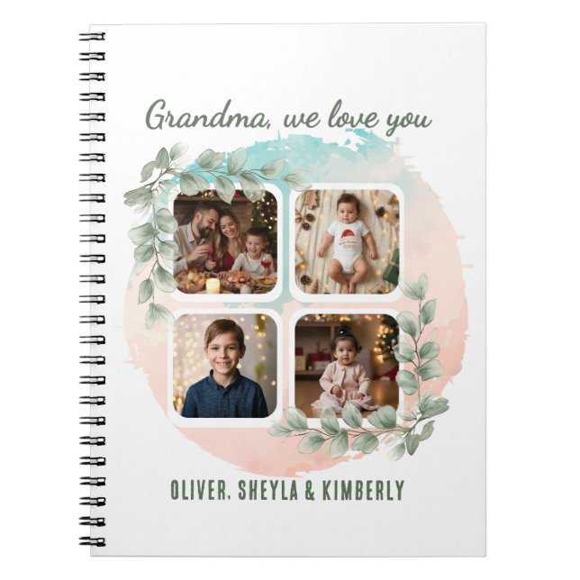 Caderno Espiral Grandma we love you 6 Photo Collage Eucalyptus (Frente)