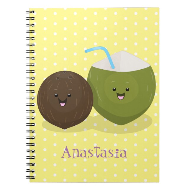 Caderno Espiral Grátis feliz desenho animado de coconuts kawaii (Frente)