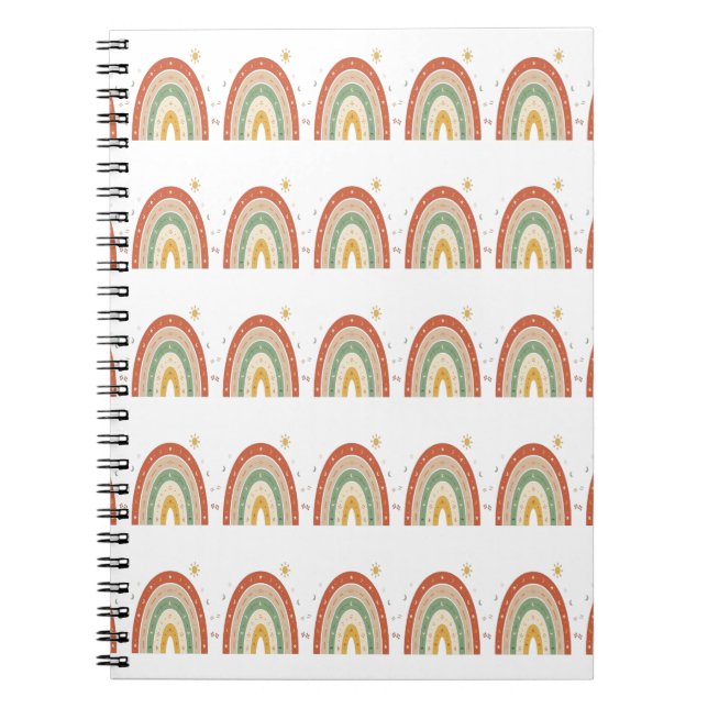 Caderno Espiral Gravata com Padrão Arco-íris Boho (Frente)