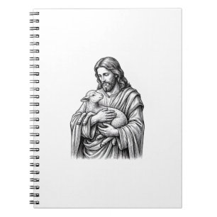 Caderno Espiral Grave Desenho a Talho Pastor Segurando Cordeiro Ve
