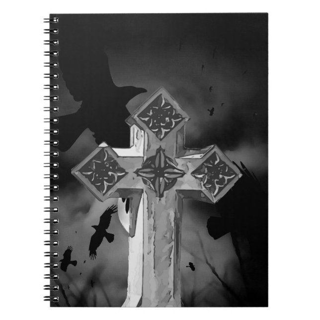 Caderno Espiral GraveYard Gothic Cross Luado com Corvos (Frente)