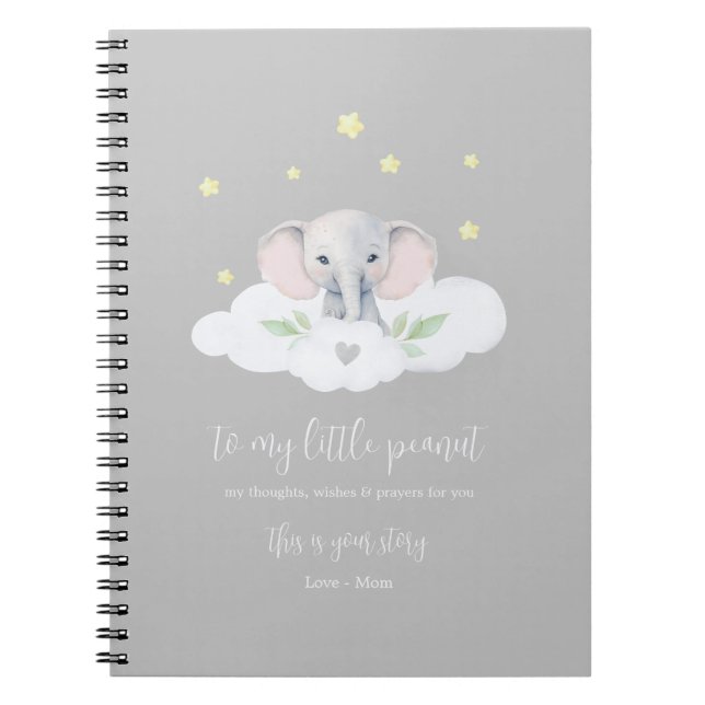 Caderno Espiral Gravidez Cinza Diário Elefante Moderno (Frente)